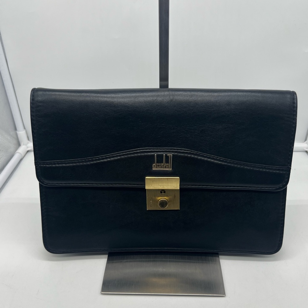 DUNHILL LONDON Black Leather Porfolio Wristlet Men's Clutch